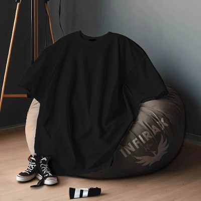 INFIRAX Solid Men Round Neck Black T-Shirt
