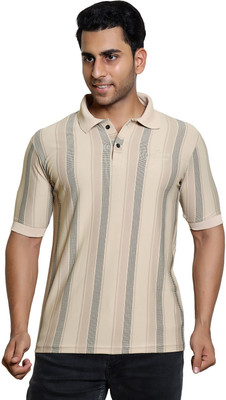James Hamilton Striped Men Polo Neck Beige T-Shirt
