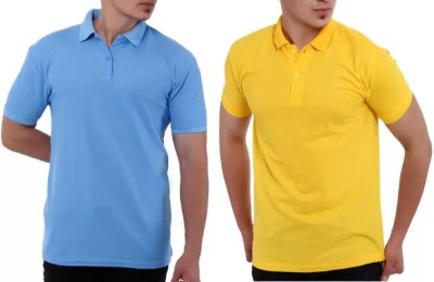 RINAISHA Solid Men Polo Neck Yellow, Light Blue T-Shirt