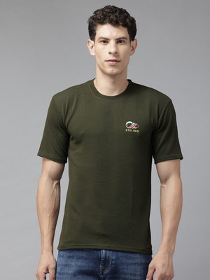 MUUNKEY Self Design Men Round Neck Dark Green T-Shirt