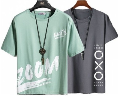 Printed Men Grey, Light Green T-Shirt