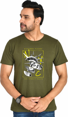 Burundi Blu Printed Men Round Neck Green T-Shirt