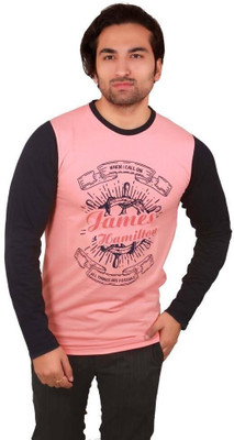James Hamilton Printed Men Round Neck Pink T-Shirt