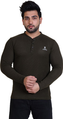 James Hamilton Self Design Men Mandarin Collar Green T-Shirt
