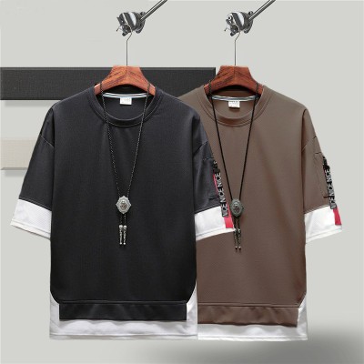 Try This Colorblock Men Round Neck Black, Brown T-Shirt