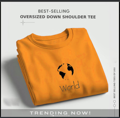 FASHLOOK Printed Men Round Neck Yellow T-Shirt