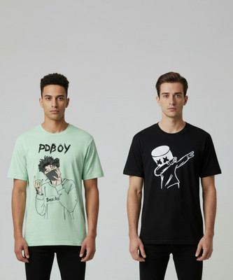 VRMA Printed Men Black, Green T-Shirt