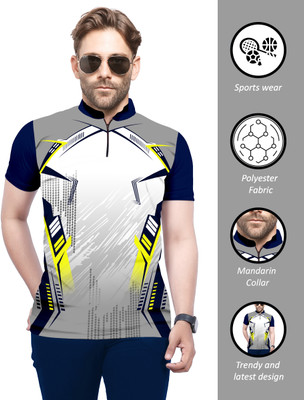 dhaari by unique creation Printed Men Mandarin Collar Grey T-Shirt