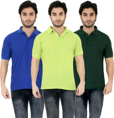 YUALIN CREATION Solid Men Polo Neck Light Green T-Shirt