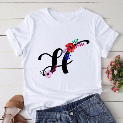 SQF Printed, Typography Women Round Neck White T-Shirt