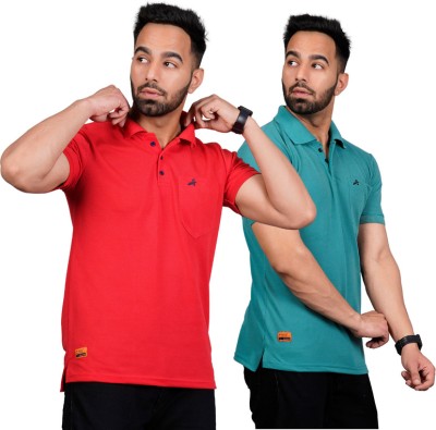 addiz Solid Men Polo Neck Reversible Red, Green T-Shirt