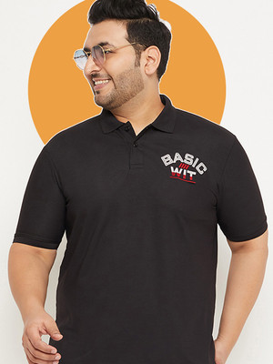 RENUOVO Printed Men Polo Neck Black T-Shirt