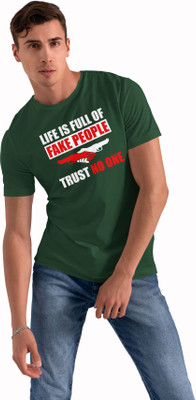 Yes Fashion Printed Men Round Neck Green T-Shirt