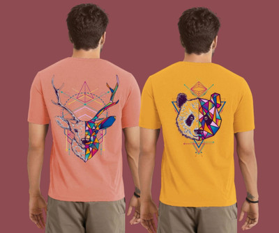 Kintu Parantu Printed Men Round Neck Pink, Yellow T-Shirt