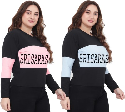 SriSaras Printed Women Round Neck Pink, Black, Light Blue T-Shirt