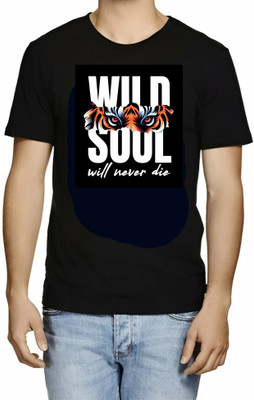 SRIJONI Printed Men Round Neck Black T-Shirt