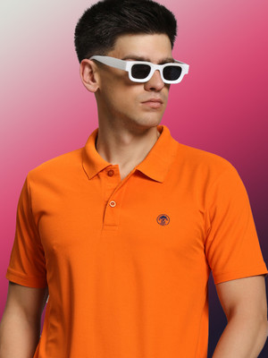 TIMBER HITCH Solid Men Polo Neck Orange T-Shirt