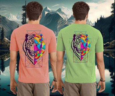 Lecowar Printed Men Round Neck Pink, Green T-Shirt