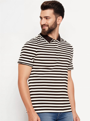 MACK JONNEY Striped Men Polo Neck Brown T-Shirt