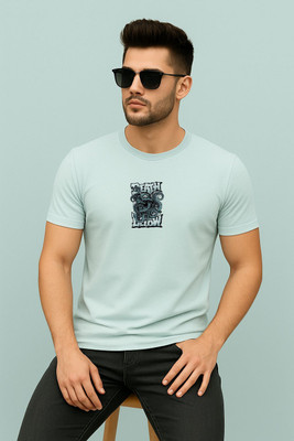 Parona Printed Men Round Neck Green T-Shirt