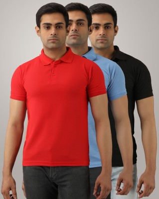 ACENTEO Solid Men Polo Neck Multicolor T-Shirt