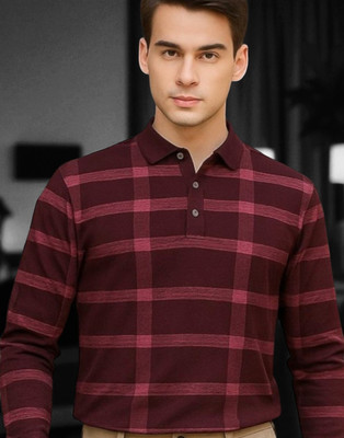 TrendShaper Printed Men Polo Neck Maroon T-Shirt