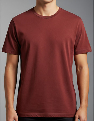 ABC Solid Men Round Neck Maroon T-Shirt