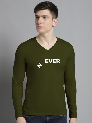 FBAR Printed, Typography Men V Neck Dark Green T-Shirt