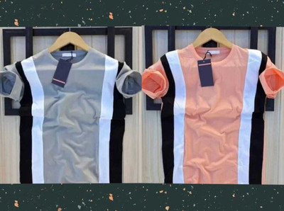 Striped Men Pink, Grey T-Shirt