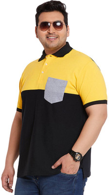 Gibbs Self Design Men Polo Neck Black, Yellow T-Shirt