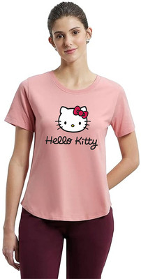 GLITO Printed Women Round Neck Pink T-Shirt