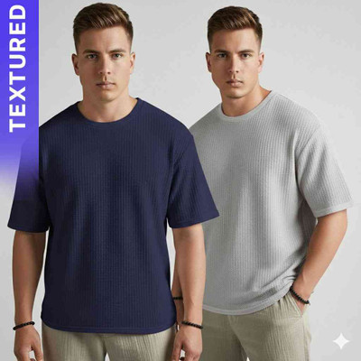 BUTZKE Self Design Men Grey, Blue T-Shirt