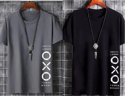 Printed Men Black T-Shirt(Pack of 2)