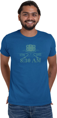 DOGAR ESSENTIALS Printed, Typography Men Round Neck Blue T-Shirt