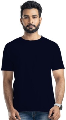 FASTECH FASHIONS Solid Men Round Neck Navy Blue T-Shirt