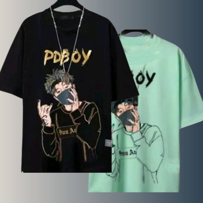 Printed Men Black, Green T-Shirt