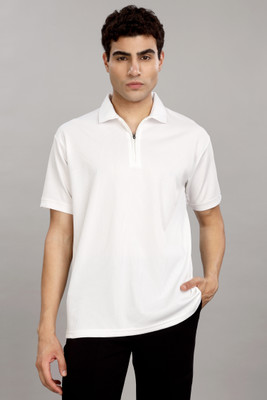 FASHLOOK Solid Men Polo Neck White T-Shirt