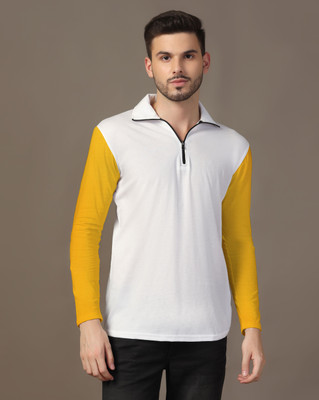 tfurnish Solid Men Polo Neck Yellow T-Shirt