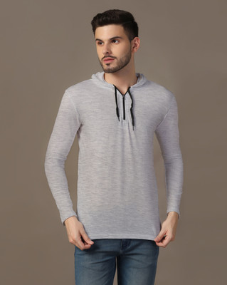 tfurnish Solid Men Hooded Neck Silver T-Shirt