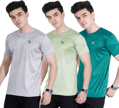 Cruister Solid Men Round Neck Grey, Light Green, Dark Green T-Shirt