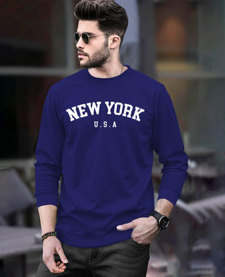 ACEBERE Printed Men Round Neck Reversible Dark Blue T-Shirt