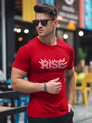 Leotude Printed Men Round Neck Red T-Shirt