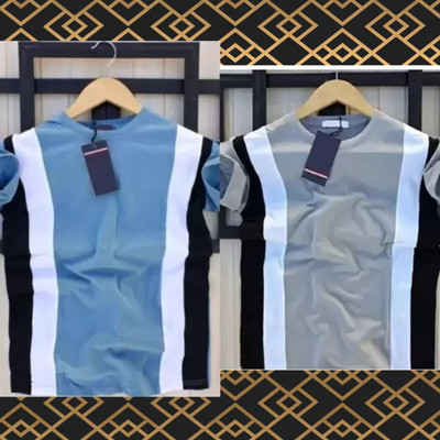 Color Block Men Blue, Grey T-Shirt