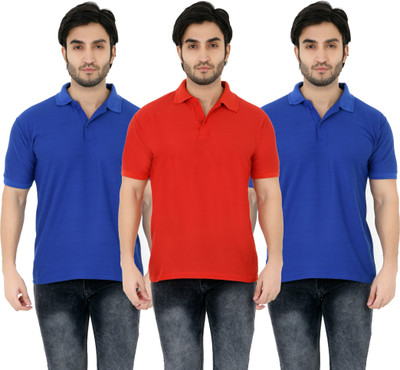 YUALIN CREATION Solid Men Polo Neck Red, Blue T-Shirt