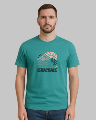 Droplet Printed Men Round Neck Light Green T-Shirt
