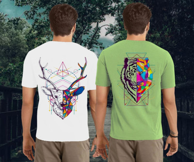 Kasendra Printed Men Round Neck White, Green T-Shirt