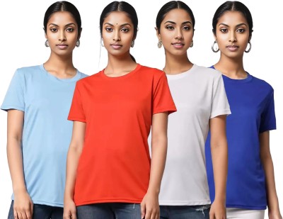 Expert Choice Solid Women Round Neck Multicolor T-Shirt