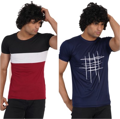 Jaqque Printed Men Round Neck Maroon, Dark Blue T-Shirt