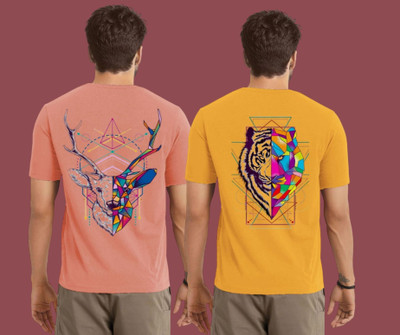 Kintu Parantu Printed Men Round Neck Pink, Yellow T-Shirt