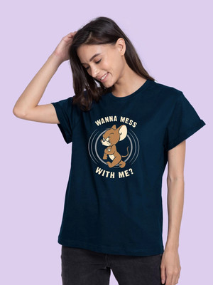 BEWAKOOF Graphic Print Women Round Neck Blue T-Shirt